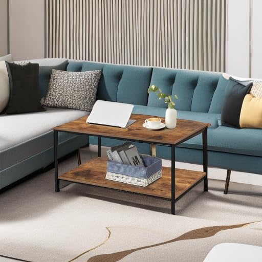 Small Brown Rectangle Coffee Table with Storage Shelf - 31.5in