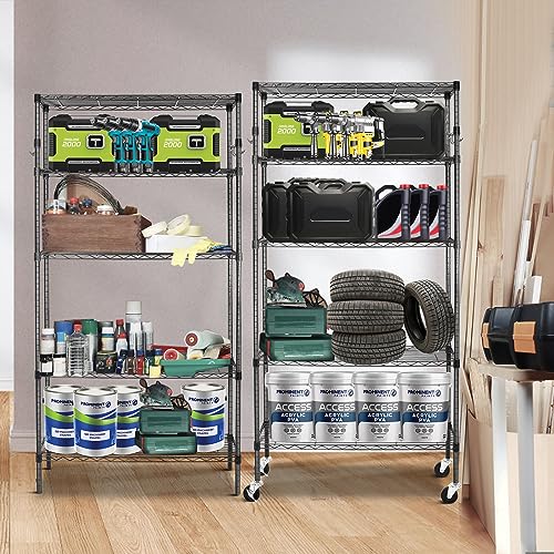 YNN Storage Shelves,1750Lbs 5 Tier Heavy Duty Metal Rolling Shelving