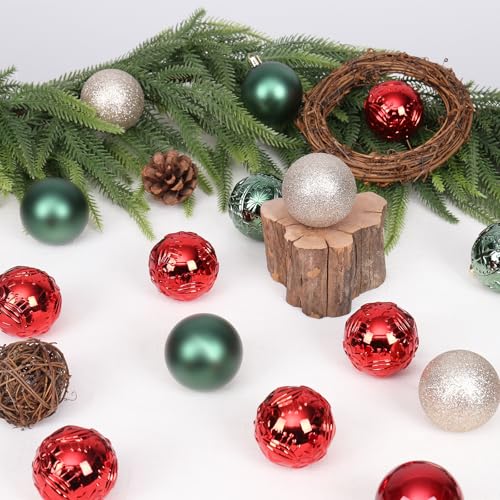 RoseCraft 30PCS Red Green Gold Christmas Ornaments Set for Xmas Tree Decorations