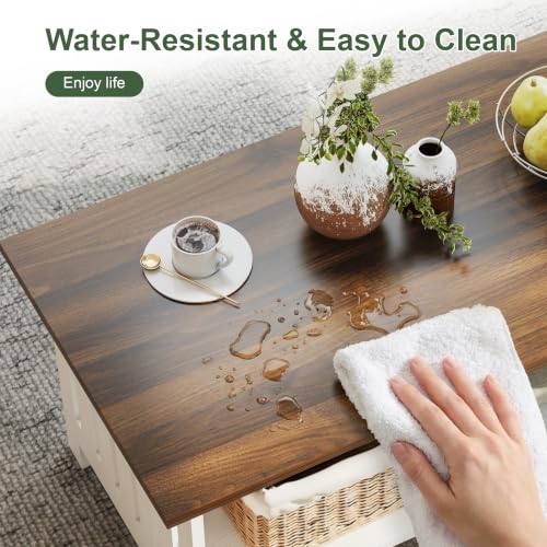 YOSHOOT Farmhouse Coffee Table - White, 21.7