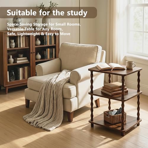 Brown Narrow 3-Tier Side Table with Storage - Rustic Oblong End Table