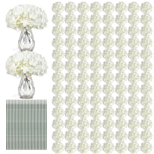 Artificial Hydrangea Flowers Bulk - Ivory, 204 pcs, Realistic Silk Blooms for Decor