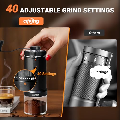 CEVING Large Capacity 60g Manual Coffee Grinder with Steel Burr - Black, Mega Pro Version