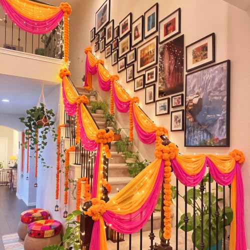 Warm Diwali Marigold Garland Decoration Set - Artificial Floral Pooja Backdrop
