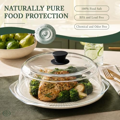 Le'raze Tall Glass Microwave Splatter Cover with Cool Touch Handle - Food Safe & Dishwasher Safe