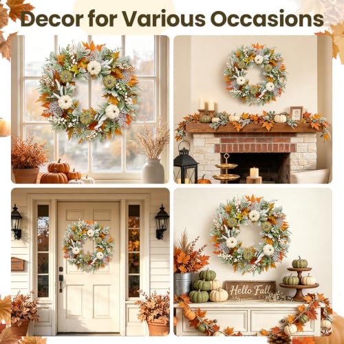 Worthyeah Fall Wreath - Farmhouse Thanksgiving Front Door Decor, Autumn Welcome