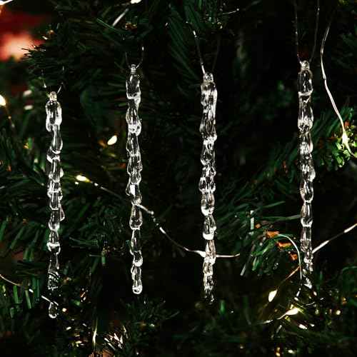 30pcs Acrylic Icicles Ornaments Christmas Tree Decorations Winter Pendant Icicle Christmas Hanging Decoration for Christmas Tree DIY Decorations Pendant Bulk (Clear-1)