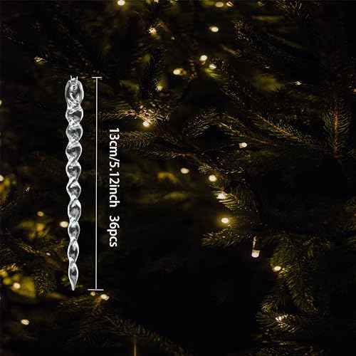 36 pcs Plastic Icicle Christmas Glitter Icicle Ornaments Crystal Icicles for Christmas Tree Christmas Ornaments 5.12 Inch for Wedding,Thanksgiving,Party (transparently)