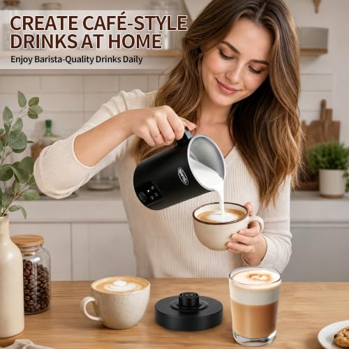 Nowtell 4-in-1 Electric Milk Frother & Steamer Black 350ml Hot Cold Foam Maker