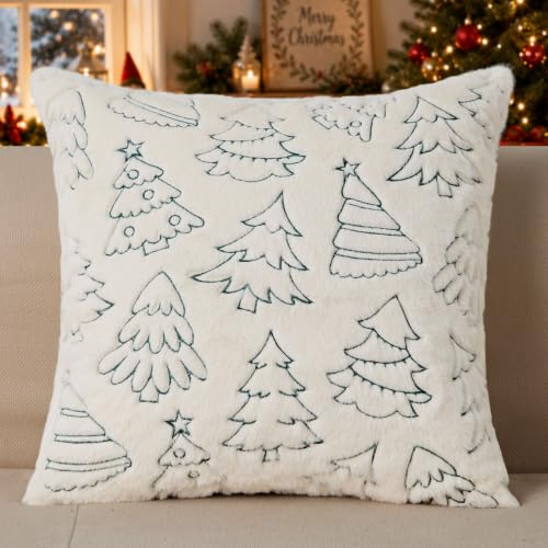 KUYZT Christmas Pillow Covers 18x18 Pack of 2 Lovely Tree Plush Decor Beige