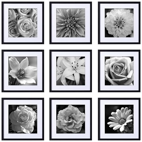 Gallery Wall Picture Frames Set of 9 - Black 20x20 Inches with Acrylic Cover - Includes 16x16 Size Variant