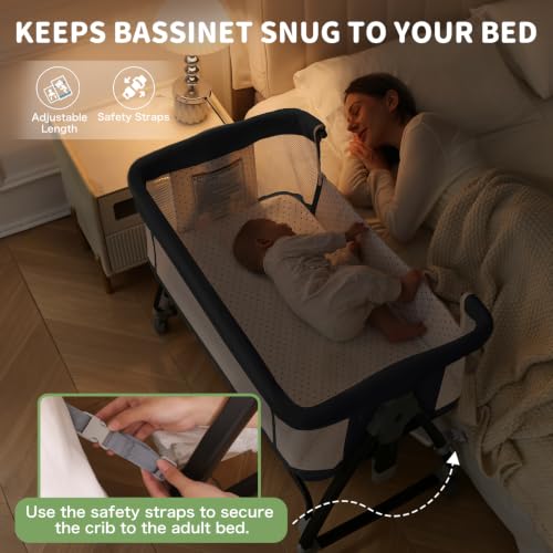 Baby Bassinet 3-in-1 Bedside Crib with Wheels & Mesh Mosquito Net - Black