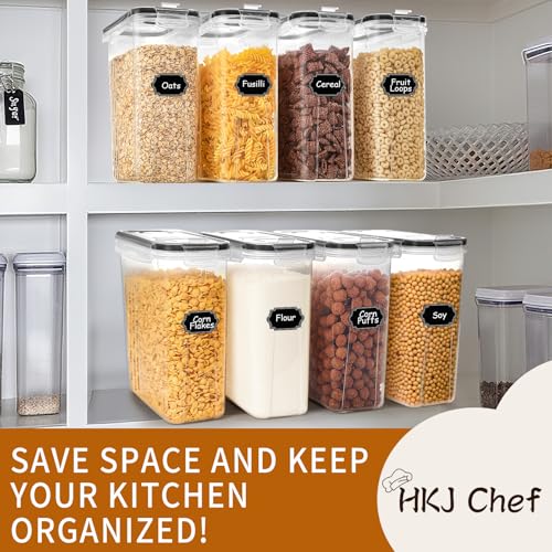 HKJ Chef 8 Pack 4L Airtight Food Storage Cereal Containers with Labels & Pour Spouts