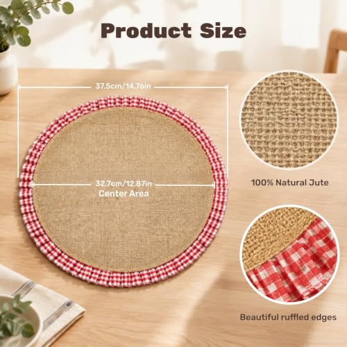 Christmas Placemats Set of 12 - 15 Inch Round Ruffle Burlap