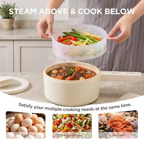 2L Electric Hot Pot Non-Stick Cooking Pan - Compact White Multi-Functional Appliance