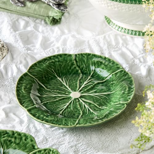 Cerified International Green Cabbage Salad Plates Set of 4, 9-inch Leaf-Shaped Stoneware