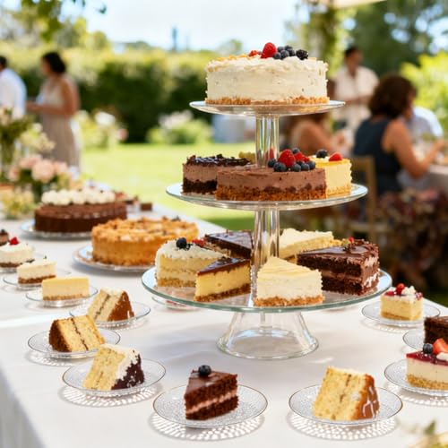 Rubtlamp 100 Pack Clear Gold Plastic Dessert Plates 6 Inch - Hammered Elegant Appetizer & Cake Plates for Weddings & Parties