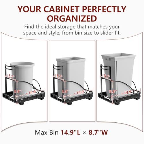 Dark Black Under Sink Pull-Out Trash Can 30-50 Qt Hidden Waste Bin