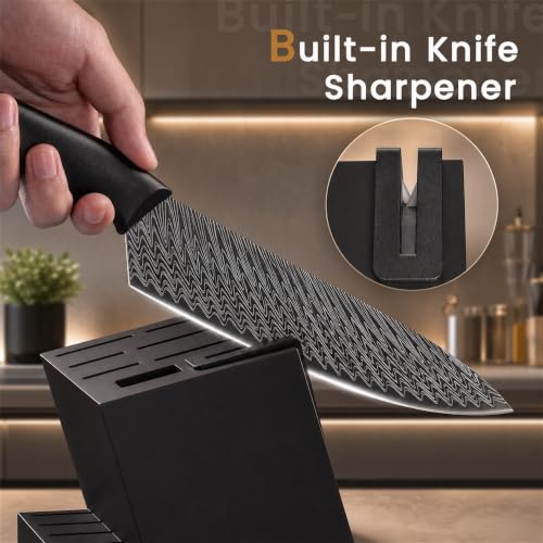15-Piece Kitchen Knife Set with Built-In Sharpener and Block - German High-Carbon Steel