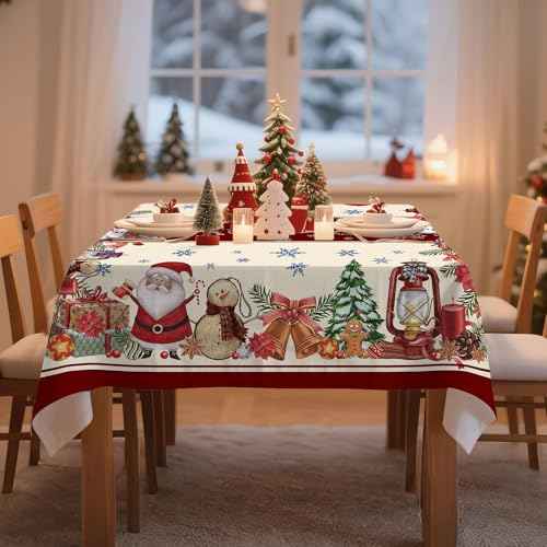 Hexagram Square Christmas Tablecloth 54 Inch, Christmas Table Cloth, Snowman Tablecloth Winter Xmas Santa Tablecloths for Kitchen Dining Decor