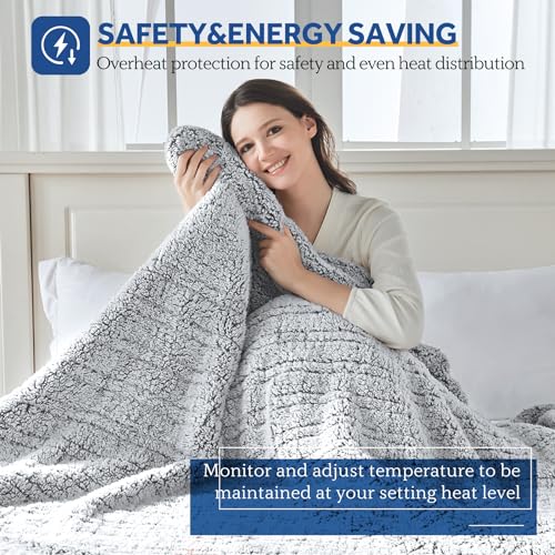 Sealy Twin Size Electric Blanket with Sherpa Cover, 10 Heat Settings, Charcoal