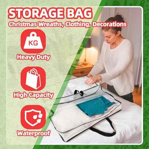 Christmas Wreath Storage Container - Clear Moving Bags Heavy Duty With Zipper for Wreaths Clothes Gift Pillow Toy Plastic Storage Bag Supplies College Dorm Under Bed Storage(24 inch)