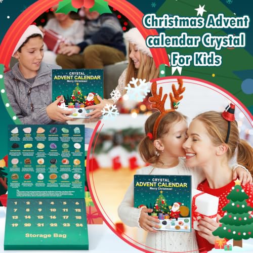 Crystal Advent Calendar 2026 for Kids - 24 Natural Gemstones & Minerals Gift