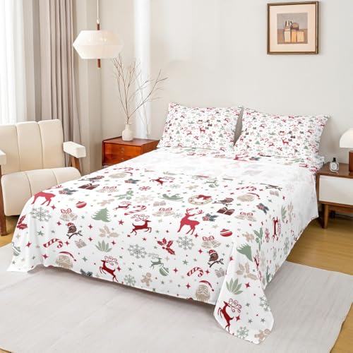 Feelyou Christmas Deer Twin Bed Sheets Set Multicolor Winter Holiday Bedding
