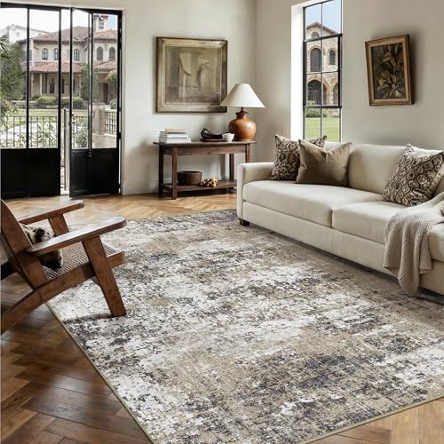 PureCozy Brown Area Rug 8x10 Modern Abstract