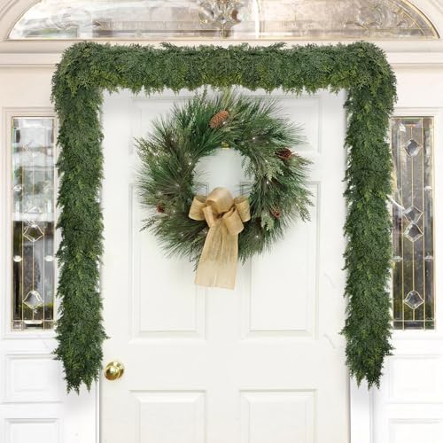 Cyitimo 9FT Lush Artificial Cedar Garland for Christmas Decorations, Full & Realistic Faux Greenery