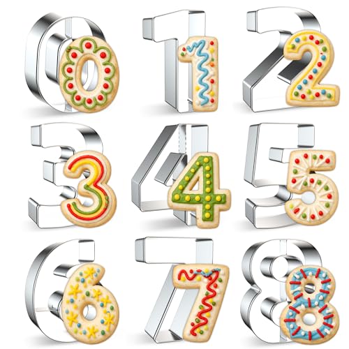 FUSOTO 9PCS Number Cookie Cutters Set 3 Inch, Includes 0-8 with Reverses to 9