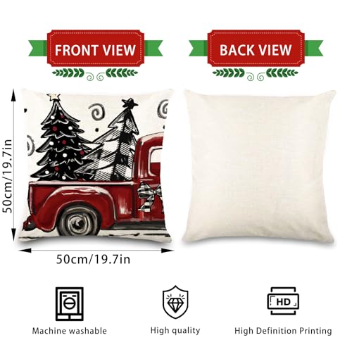 DIYDEC 4pcs Christmas Pillow Covers 20x20 Inch Red Holiday Decorative Pillowcases
