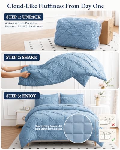 Queen Comforter Set All Season Bed in a Bag French Blue - Lane Linen