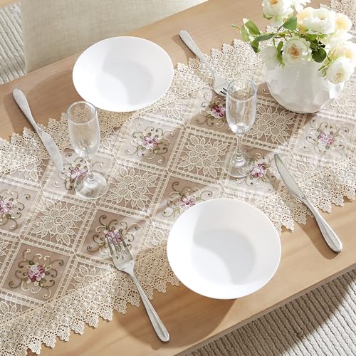 Warm Home Designs 72 Inch Floral Gold Lace Table Runner - Linen, Rectangular 16" x 72"