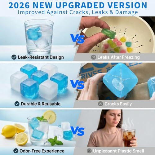 Blue & Transparent Reusable Ice Cubes for Drinks & Parties – 400 Pack with Scoop