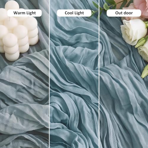 Wokceer 3 Pack Dusty Blue Cheesecloth Table Runners 17x108 Inches for Elegant Table Decor