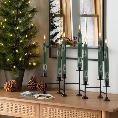 Wondise Green Christmas Flameless Taper Candles with Remote & Timer - Pack of 6