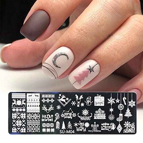 6Pcs Christmas Nail Stamping Plates Winter Snowflake Snowman Nail Stamper Template Kit Xmas Christmas Tree Elk Design Nail Decorations Supplies