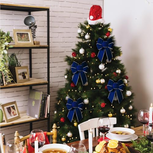 Anshome Blue Velvet Christmas Bows Set - 4 pcs Wreath & Tree Decorations