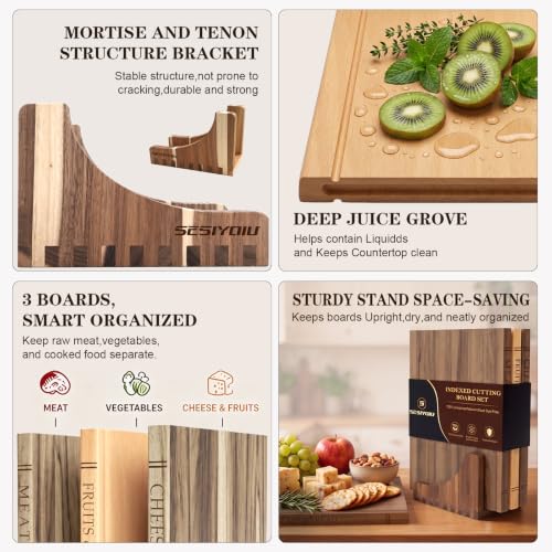Acacia Wooden Book-Shaped Cutting Board Set for Kitchen & Decor, 3pcs
