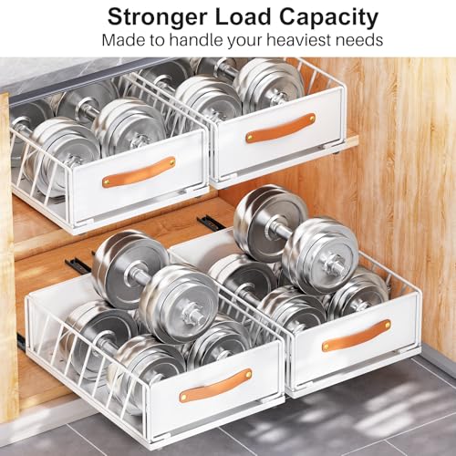 Pull Out Cabinet Organizer 11.8W x 15.7D x 6.2H Inches White - Heavy Duty Sliding Shelf with Handle, Nano Film Adhesive, 1 Pack