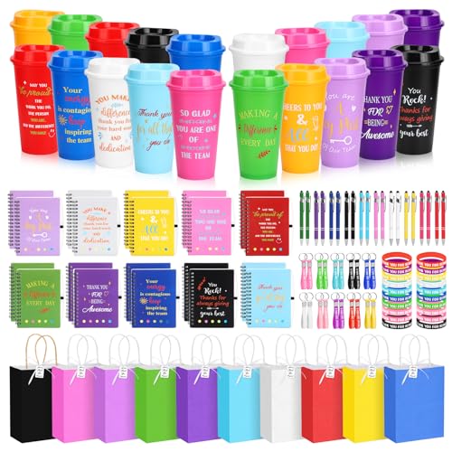Team Gift Set - 141Pcs 20-Count Employee Appreciation Kit with 16oz Tumblers, Notebooks, Pens, Bracelets, Keychains, Cards