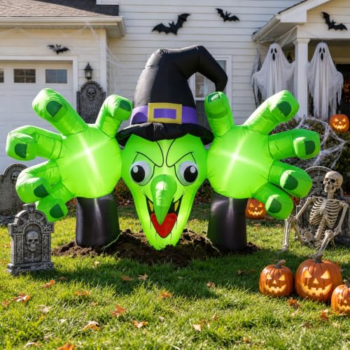 Giant Halloween Inflatable Witch with LED Lights - Outdoor Yard Decor, 6FT