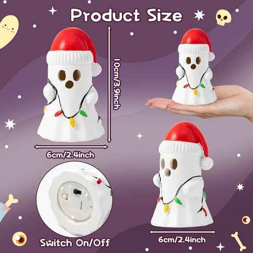 Christmas Ghost Decor - Halloween White Ghost with Santa Hat Led Night Light Little Boo Figurine Statue Festival Lamp Table Topper Decoration for Home Garden Room Halloween Xmas Decor Supplies