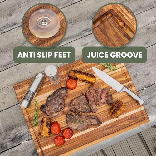 WALDWERK 24 x 18-Inch Large Teak Wood Cutting Board - Solid Hardwood Butcher Block