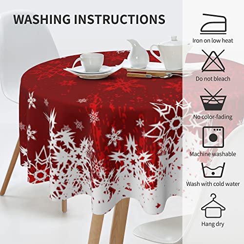 SHAPTOY Red Christmas Round Tablecloth 60 Inch Snowflake Holiday Decor