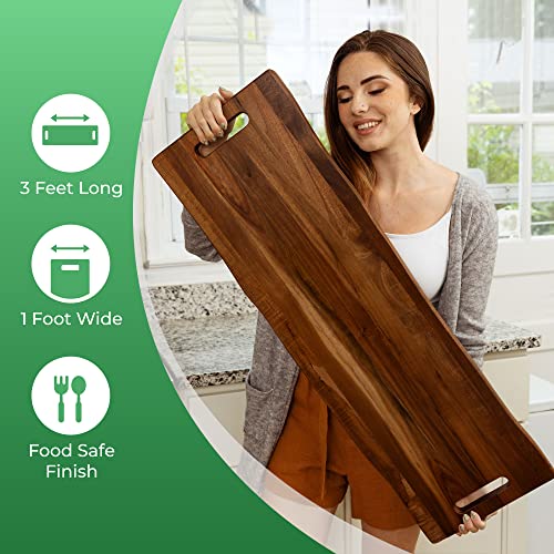 Home Beets Dark Acacia Serving Board 36x12 Inch Rectangular Cheese Platter