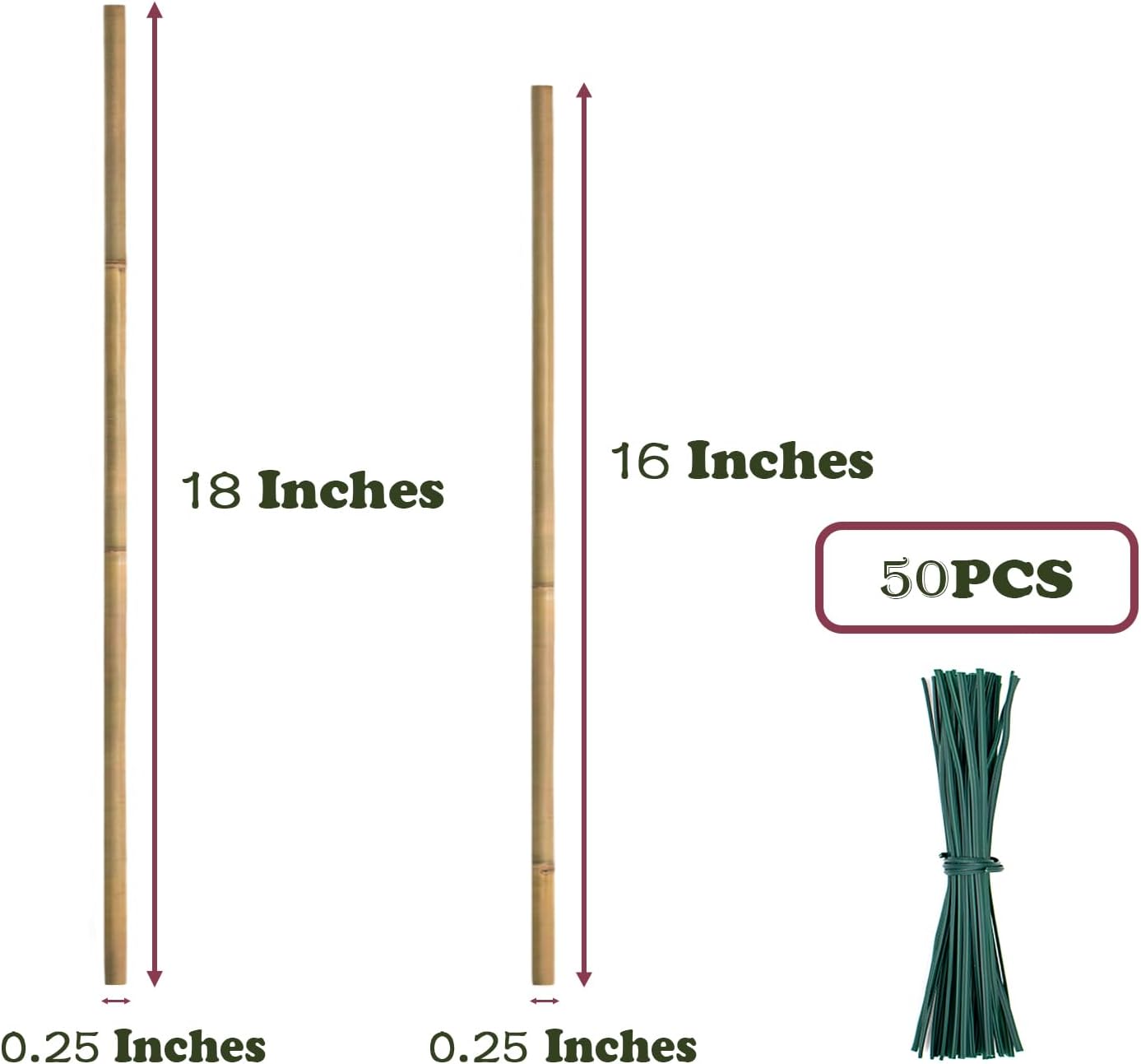 POLIUMB Bamboo Plant Stakes - 50PCS Natural Garden Stakes for Indoor/Outdoor Plants | 18 Inches