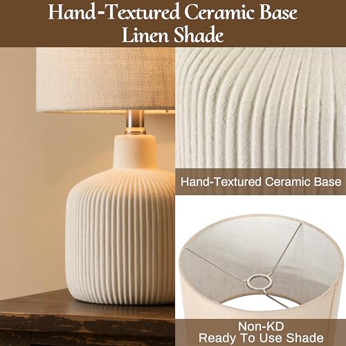 Ceramic Table Lamp Off-White 17.75" Rustic Farmhouse Decor - KAWOTI