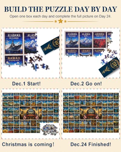 USA 250th Anniversary Puzzle Advent Calendar 2026 - 1008 Piece, Blue/Green/White/Natural